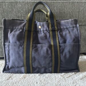 Hermes Gray Canvas Tote Bag with COA
